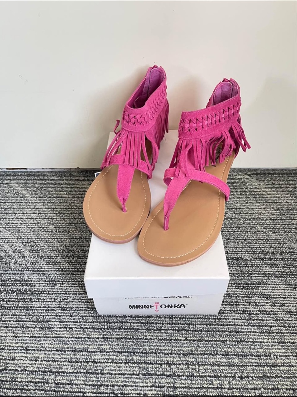 Minnetonka Hot Pink Fringe Gladiator Sandals